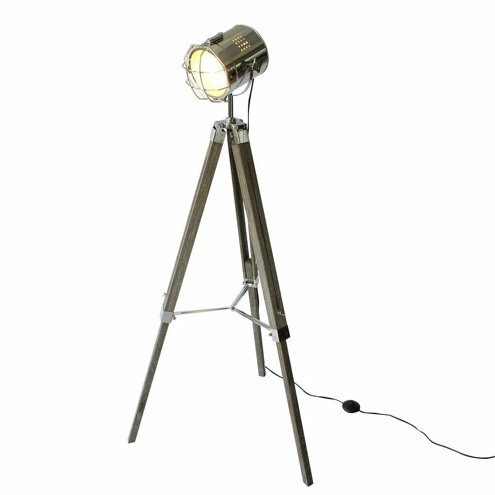 Staunton And Henry Lighting Wood Tripod Spotlight Floorlamp