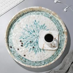 Staunton And Henry Mother Of Pearl Floral Round Tray