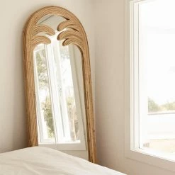 Staunton And Henry Palm Leaves Rattan Frame Standing Mirror Furniture