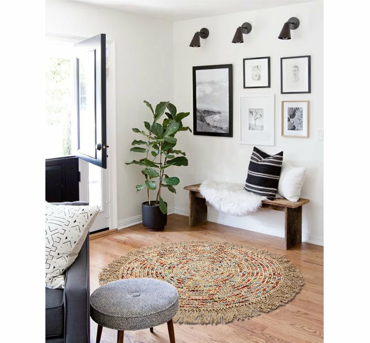 Staunton And Henry Round Multicolored Jute And Wool Rug