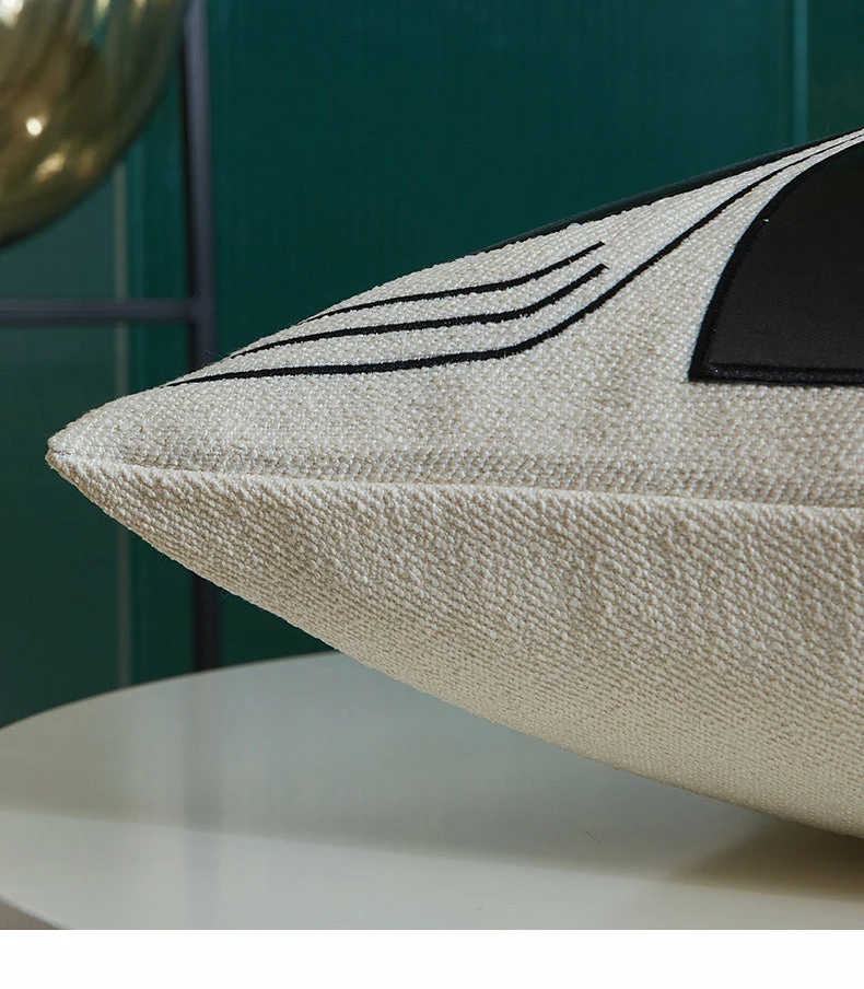 Staunton And Henry Home Accessories Modern Applique Leather Black And White Throw Cushion