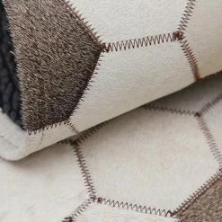 Staunton And Henry Cream Honeycomb Round Patchwork Hide Rug Rugs