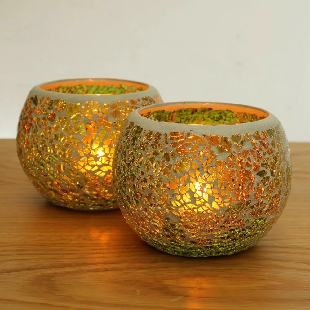 Staunton And Henry Green Glass Mosaic Candle Holders - Set Of 2 Home Accessories