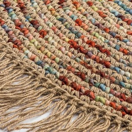 Staunton And Henry Round Multicolored Jute And Wool Rug