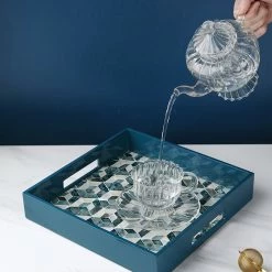 Staunton And Henry Decorative Objects Lacquered Blue Mother Of Pearl Inlay Square Tray