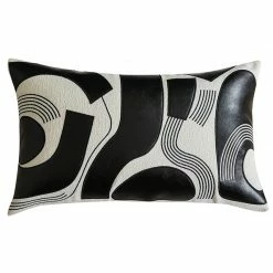 Staunton And Henry Home Accessories Modern Applique Leather Black And White Throw Cushion