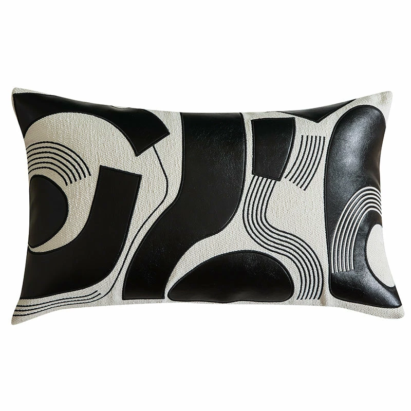Staunton And Henry Home Accessories Modern Applique Leather Black And White Throw Cushion