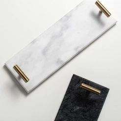 Staunton And Henry Solid Marble Serving Tray With Gold Handles Home Accessories