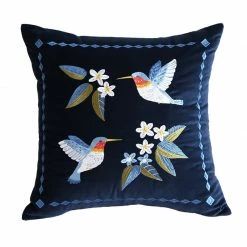 Staunton And Henry Retro Embroidered Hummingbird Decorative Cushion Home Accessories