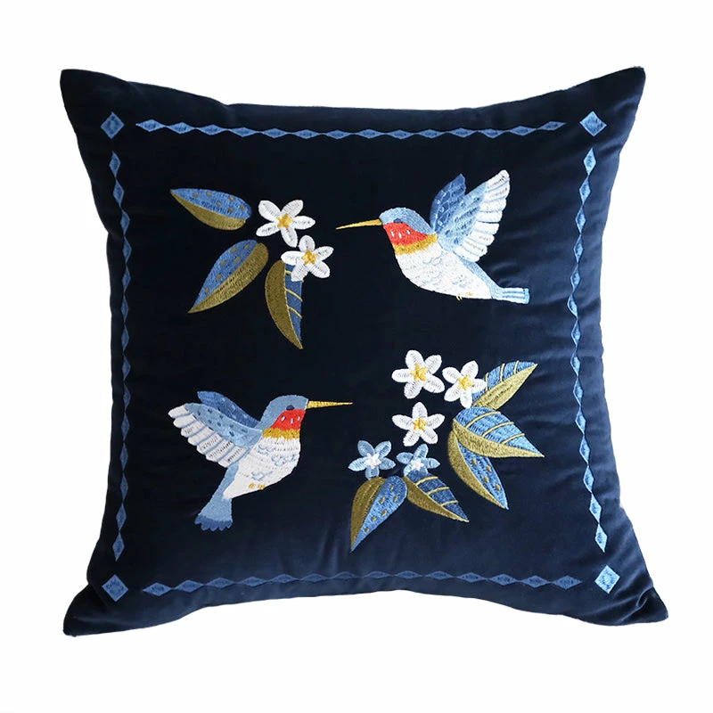 Staunton And Henry Retro Embroidered Hummingbird Decorative Cushion Home Accessories