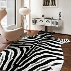 Staunton And Henry Premium Zebra Print White Faux Cowhide Rug Rugs
