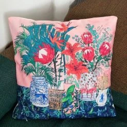 Staunton And Henry Home Accessories Watercolor Flower Painting Print Cushion