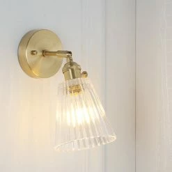 Staunton And Henry Vintage Glass And Brass Wall Light