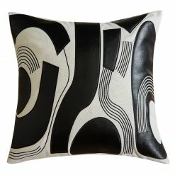 Staunton And Henry Home Accessories Modern Applique Leather Black And White Throw Cushion