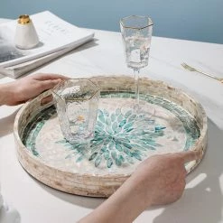 Staunton And Henry Mother Of Pearl Floral Round Tray