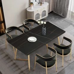 Staunton And Henry Furniture Ella PU Leather Dining Chairs With Gold Legs (Set Of 2)