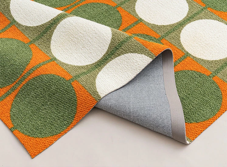 Staunton And Henry Rugs Austin Retro Circle Green And Orange Wool Rug