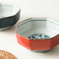 Staunton And Henry Ako Blue And Red Japanese Octagonal Serving Bowls