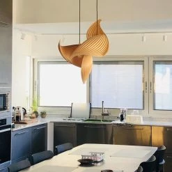 Staunton And Henry Studio Vayehi Wing Wood Veneer Ceiling Light