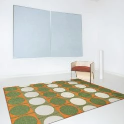 Staunton And Henry Rugs Austin Retro Circle Green And Orange Wool Rug