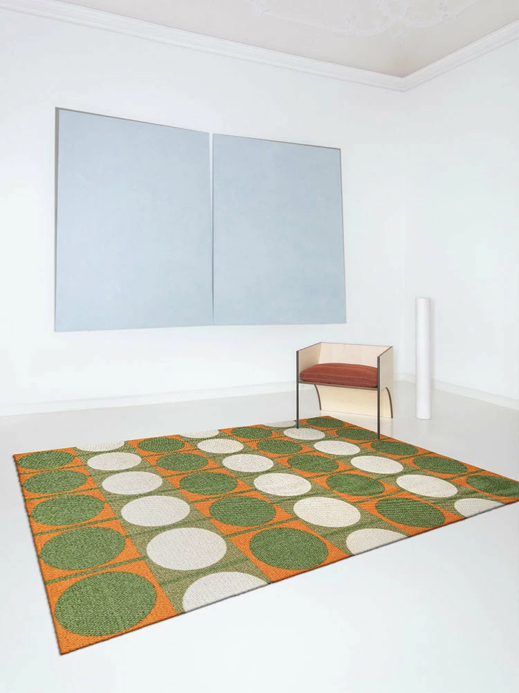 Staunton And Henry Rugs Austin Retro Circle Green And Orange Wool Rug