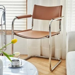 Staunton And Henry Furniture Mid Century Modern S34 Style Leather And Chrome Chair