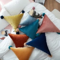 Staunton And Henry Triangle Pom Pom Cushion Home Accessories