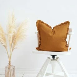 Staunton And Henry Hazel Fringed Edge Flax Linen Cushion Home Accessories