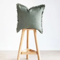 Staunton And Henry Hazel Fringed Edge Flax Linen Cushion Home Accessories