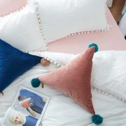 Staunton And Henry Triangle Pom Pom Cushion Home Accessories