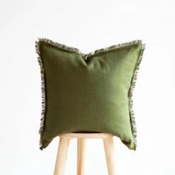 Staunton And Henry Hazel Fringed Edge Flax Linen Cushion Home Accessories