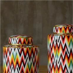 Staunton And Henry Home Accessories Colourful Chevron Pattern Urn Vases