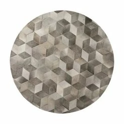 Staunton And Henry Grey And White Patchwork Round Cowhide Rug